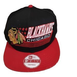 NHL Chicago Blackhawks Embroidered Cap Hat New Era 9Fifty Black Cotton Snapback